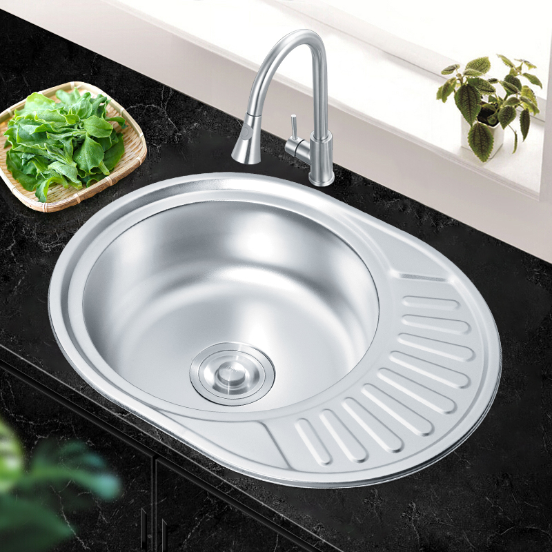  Durable Single Round Bowl Stainless Steel Kitchen Sinks With plate board