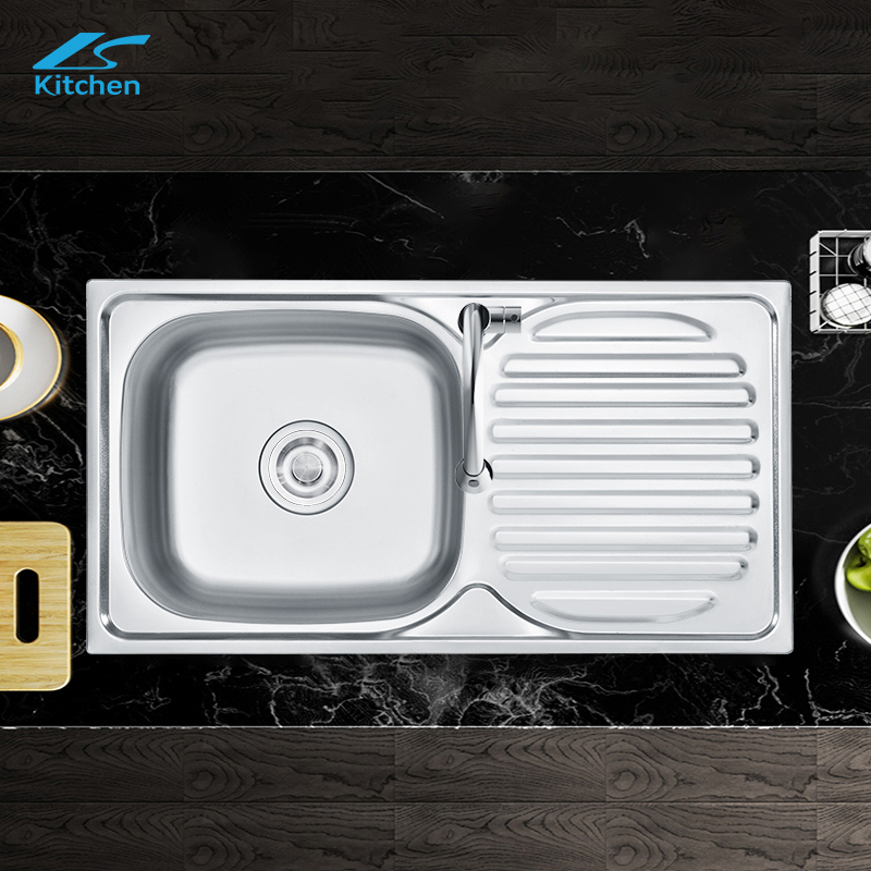 Brushed Silver Stainless Steel Single Bowl Kitchen Sink with Utility Shelf – Top Mount Design for Home and Workstation