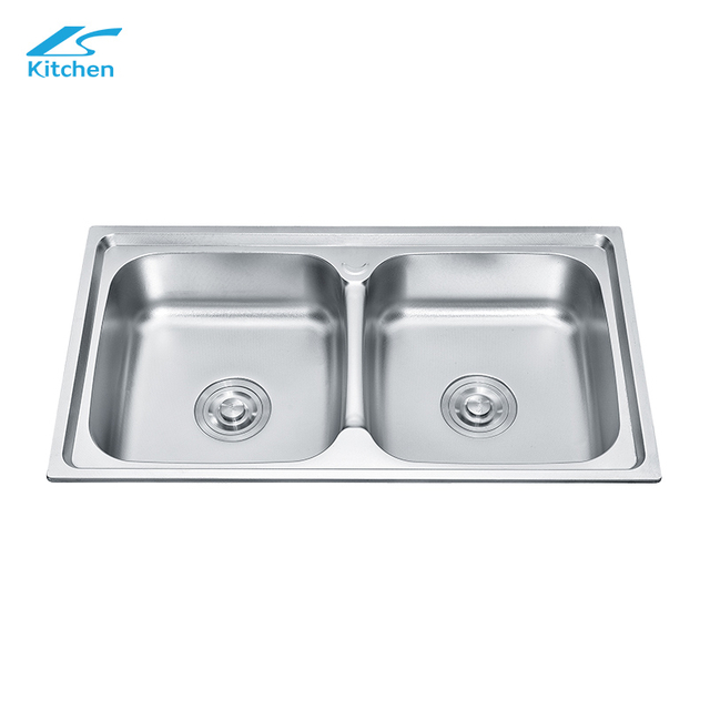 Best Quality Stainless Steel Double Bowl Kitchen Sink Rectangular Shape above Counter Factory Installation with One Holes