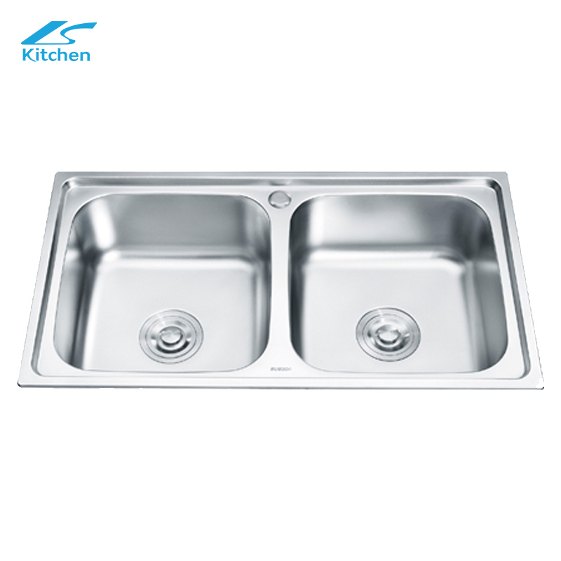 Hot Sale Double Bowl Silver Stainless Steel Kitchen Sink One-hole Fashion Style Kitchen Sink