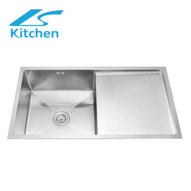 High quality made stainless steel handmade single bowl with drainboard kitchen sink