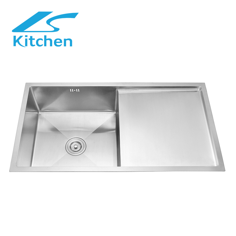 High quality made stainless steel handmade single bowl with drainboard kitchen sink