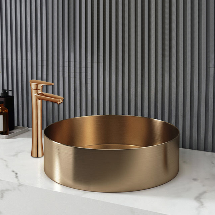 Round luxury design bathroom stainless steel wash basin outdoor golden sink