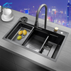 Nano black Stainless Steel Above Mount Waterfall Faucet Farmhouse Kitchen Sinks