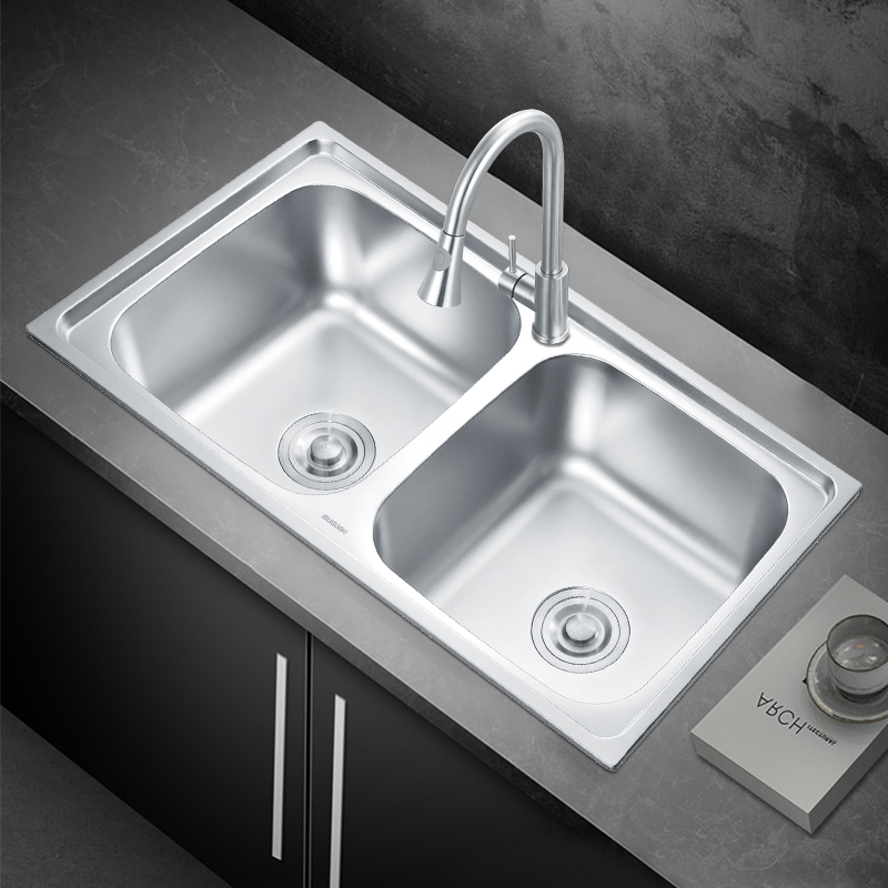 Hot Sale Double Bowl Silver Stainless Steel Kitchen Sink One-hole Fashion Style Kitchen Sink