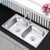 Best Quality Stainless Steel Double Bowl Kitchen Sink Rectangular Shape above Counter Factory Installation with One Holes
