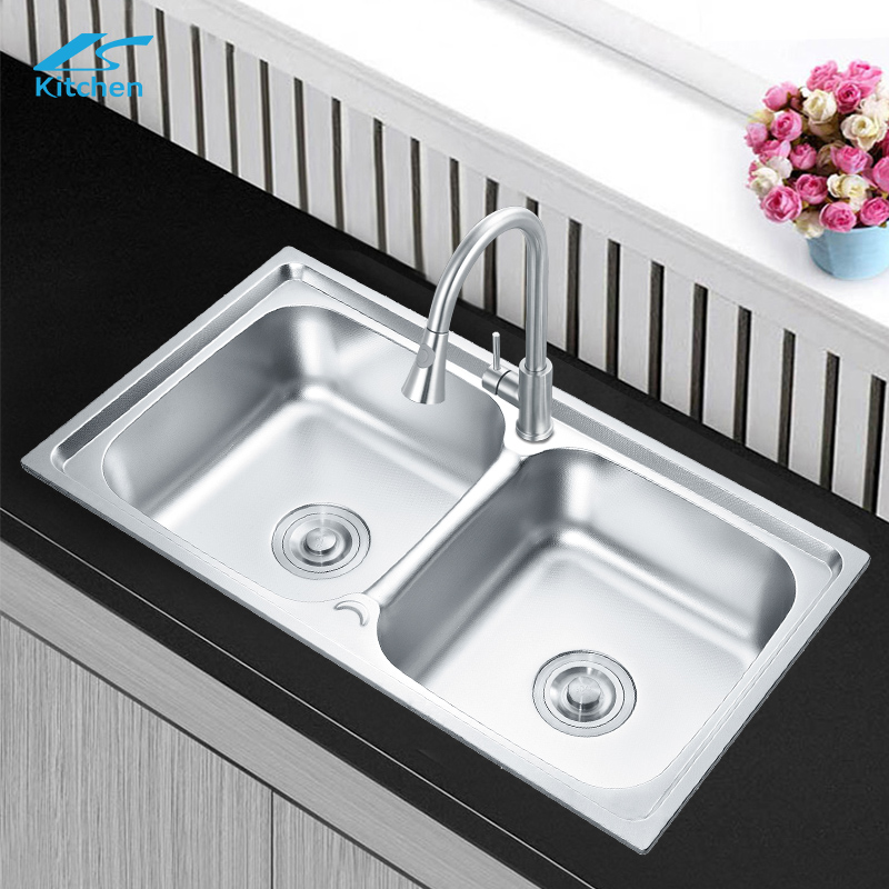 Best Quality Stainless Steel Double Bowl Kitchen Sink Rectangular Shape above Counter Factory Installation with One Holes