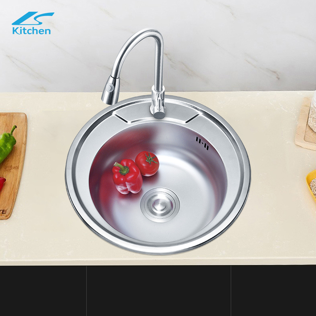 High Quality 304/201 Stainless Steel Round Kitchen Sink Round Press Caravan Kitchen Sink