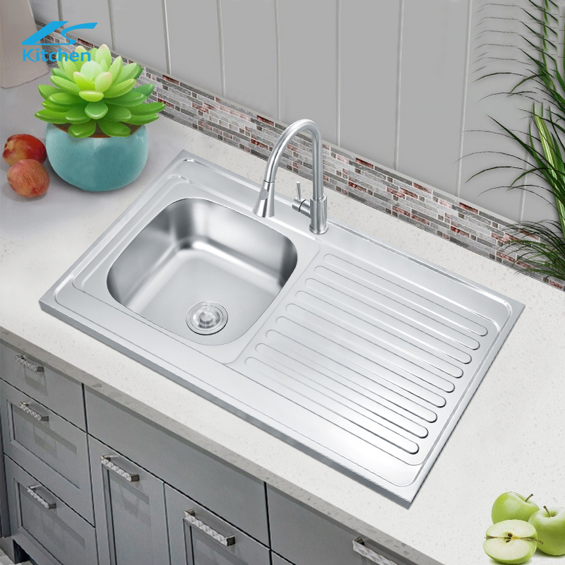 10060 UK style Restaurant Kitchen Equipment High quality single bowl drainboard 304/201 stainless steel sink