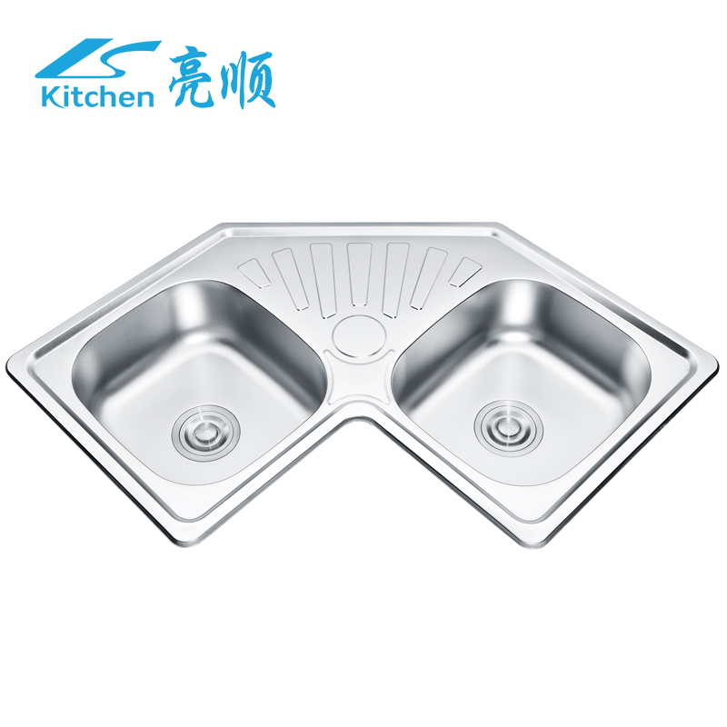 Stainless steel special design 2 bowl 1 drain butterfly shape kitchen sink 10862