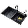 Fregadero SUS304 Deep Basin Nano Double Bowl Undermount Handmade Stainless Steel Black Kitchen Sink