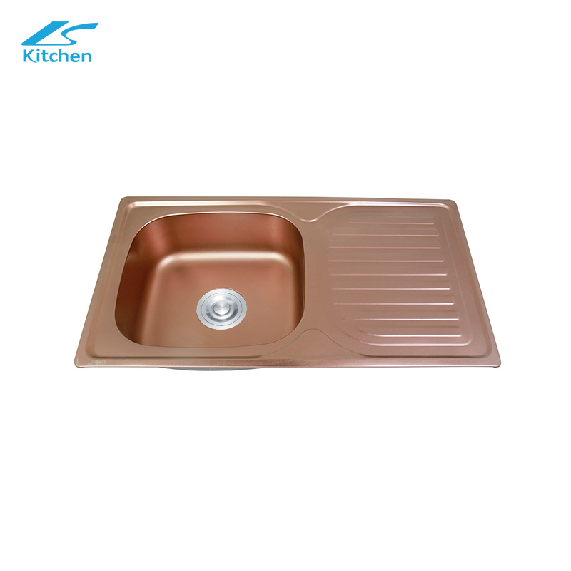Rose Gold SUS 304 Stainless Steel Single Bowl Kitchen Sink with Utility Shelf – Top Mount Design for Home and Rural Kitchens – Deep Basin & Modern House Sink