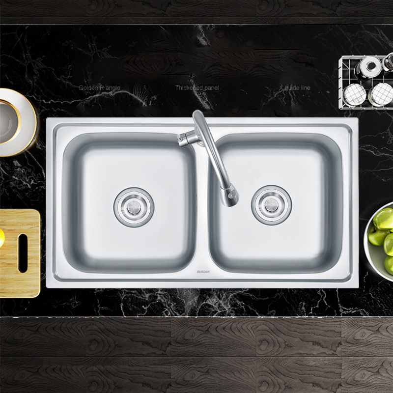 Hot Sale Double Bowl Silver Stainless Steel Kitchen Sink One-hole Fashion Style Kitchen Sink