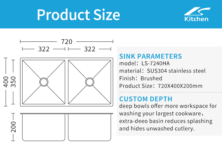 LS-7240HA Cheap Factory Supply OEM ODM double Bowl 201 304 Stainless Steel Kitchen Sink