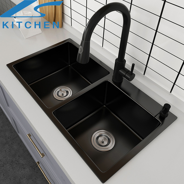 Black Double Stainless Steel Undermount Kitchen Sink