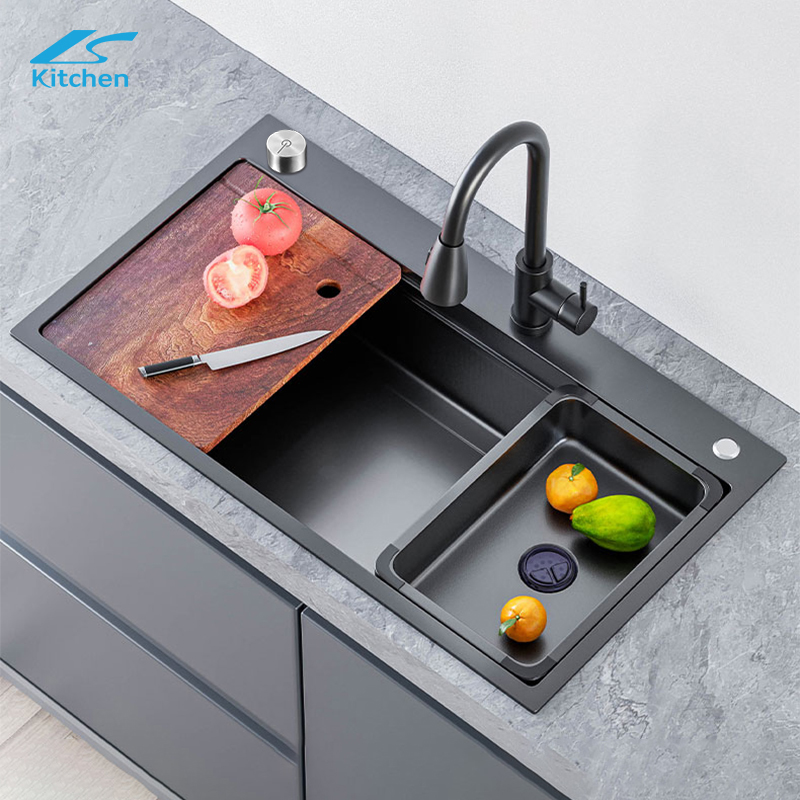 Nano Step Kitchen Sink 304 Stainless Steel Handmade Above Mount Waterfall Faucet Farmhouse Kitchen Sinks