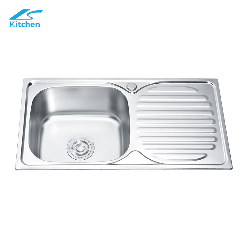 Brushed Silver Stainless Steel Single Bowl Kitchen Sink with Utility Shelf – Top Mount Design for Home and Workstation