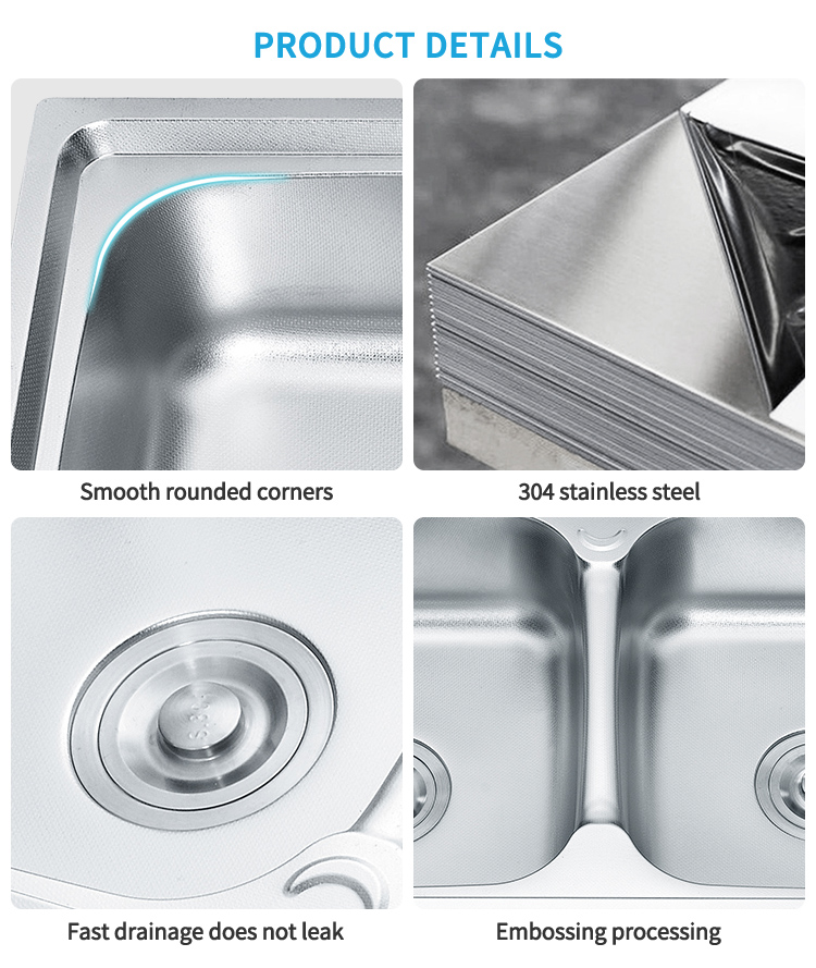 Best Quality Stainless Steel Double Bowl Kitchen Sink Rectangular Shape above Counter Factory Installation with One Holes