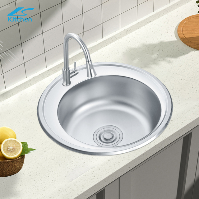 Wholesale 304/201 Anti-rust Stainless Steel Cover Mount Round Kitchen Sink Press Sink Portable