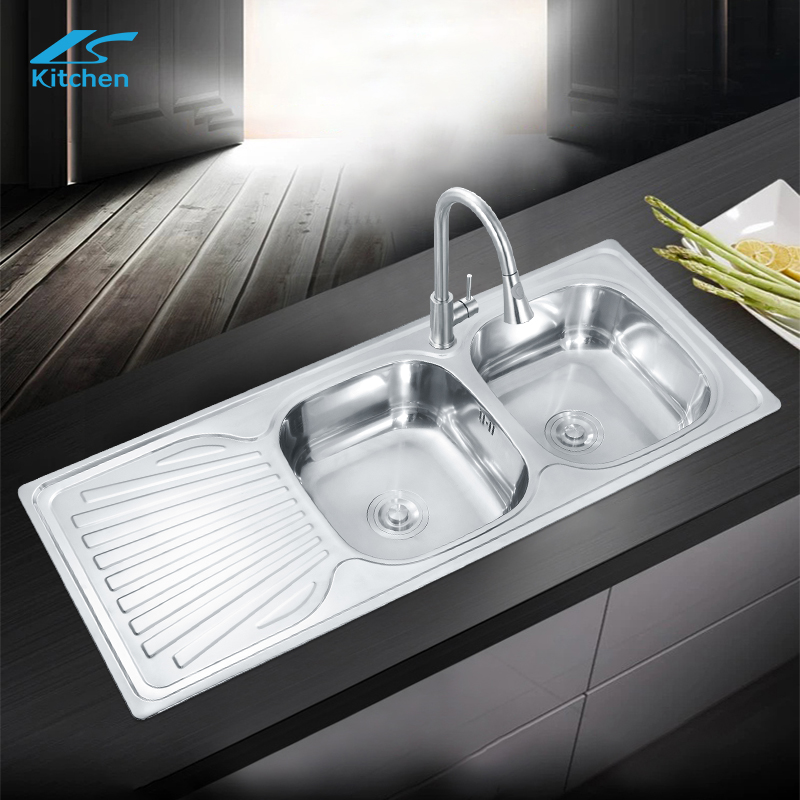 K-12050A South Africa cabinet 2 two double bowl kitchen basin sink stainless steel sink