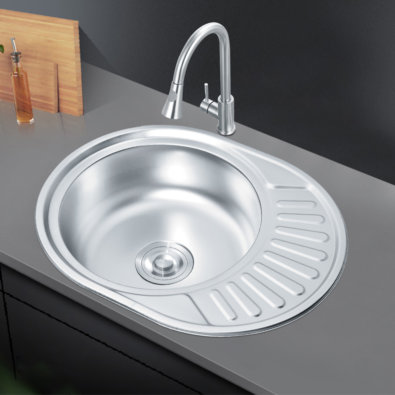  Durable Single Round Bowl Stainless Steel Kitchen Sinks With plate board