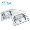 Stainless steel special design 2 bowl 1 drain butterfly shape kitchen sink 10862