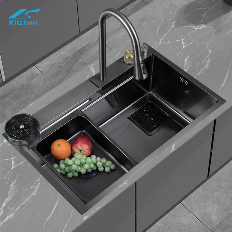 Nano Step Kitchen Sink 304 Stainless Steel Handmade Above Mount Waterfall Faucet Farmhouse Kitchen Sinks