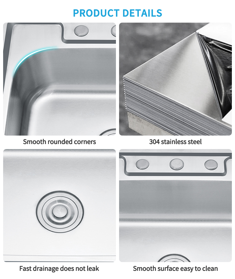 Multi-Tap Hole Modern Kitchen and Bath Washing Basin Stainless Steel Silver Sink in Workstation