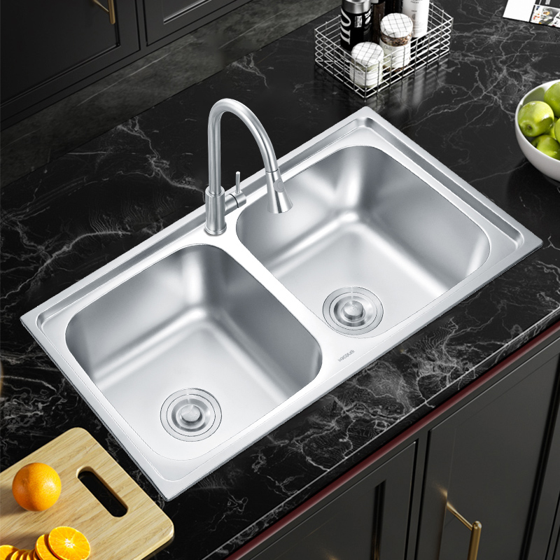 Hot Sale Double Bowl Silver Stainless Steel Kitchen Sink One-hole Fashion Style Kitchen Sink