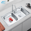 Best Quality Stainless Steel Double Bowl Kitchen Sink Rectangular Shape above Counter Factory Installation with One Holes