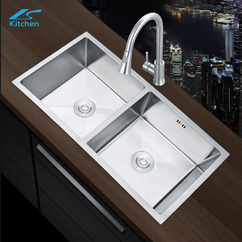34.65" Silver Large Kitchen Handmade Double Sink Durable and rust protection suitable for Workstation House Kitchen 