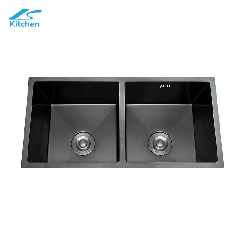 Black Handmade 34.65" Large Kitchen Sink Double bowl without Faucet Durable and rust protection suitable for Workstation 