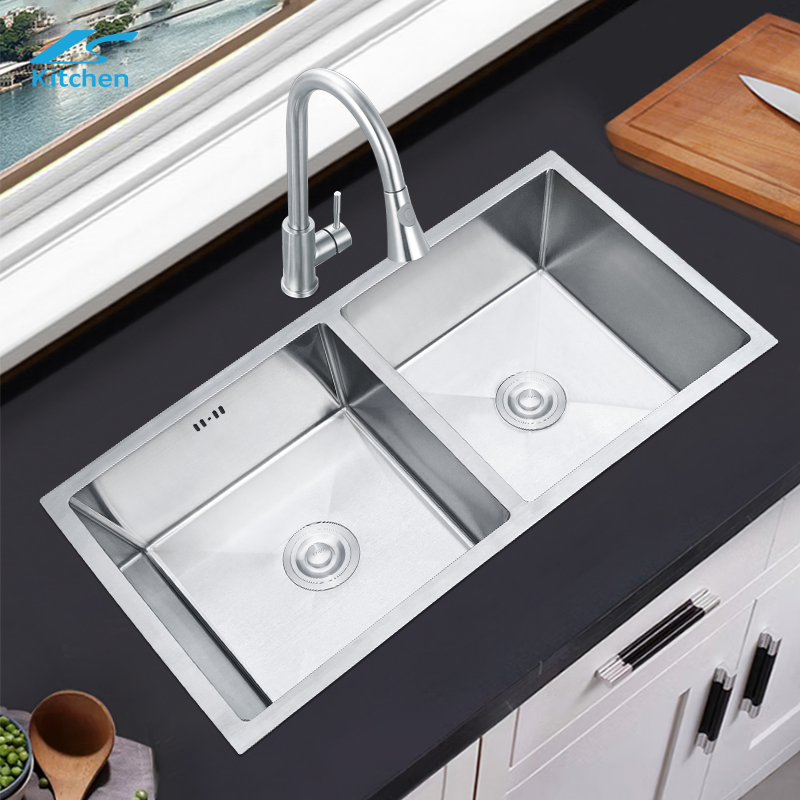 34.65" Silver Large Kitchen Handmade Double Sink Durable and rust protection suitable for Workstation House Kitchen 