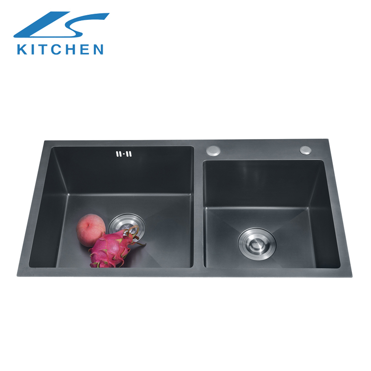 Handmade single bowl kitchen sink 304 stainless steel black sink double bowl undermount sink LS8045S-2