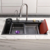 LED Digital Nano Handmade Modern Single-slot Thickened 304 Stainless Steel Waterfall Faucets Multifunction Smart Kitchen Sink