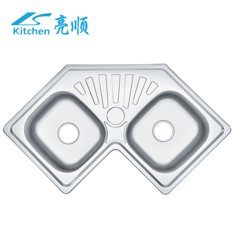 Stainless steel special design 2 bowl 1 drain butterfly shape kitchen sink 10862