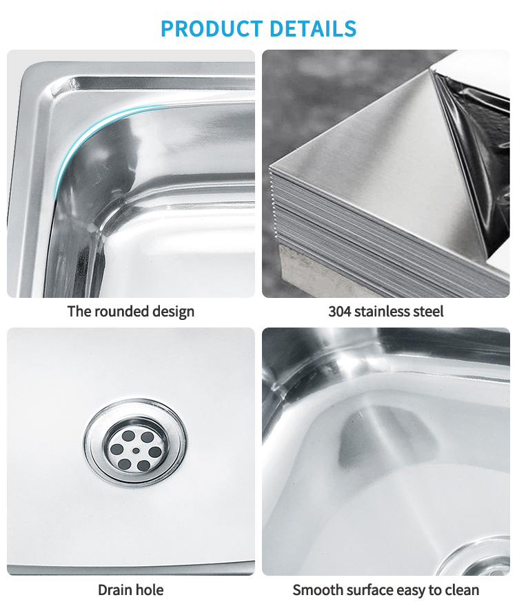 Single Bowl Above Counter Kitchen Sink with Special-shape Drainboard Factory Stainless Steel Rectangular Sink Use in Farmhouse