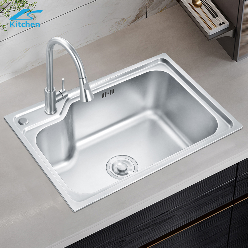 Stainless Steel Rectangular House Kitchen Sink with Double Faucet Holes – Ideal for Home and Commercial Use | Above Counter Kitchen Sink