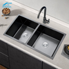 Black Handmade 34.65" Large Kitchen Sink Double bowl without Faucet Durable and rust protection suitable for Workstation 