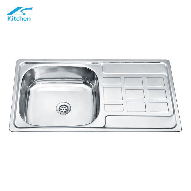 Single Bowl Above Counter Kitchen Sink with Special-shape Drainboard Factory Stainless Steel Rectangular Sink Use in Farmhouse