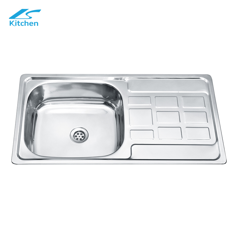 Single Bowl Above Counter Kitchen Sink with Special-shape Drainboard Factory Stainless Steel Rectangular Sink Use in Farmhouse