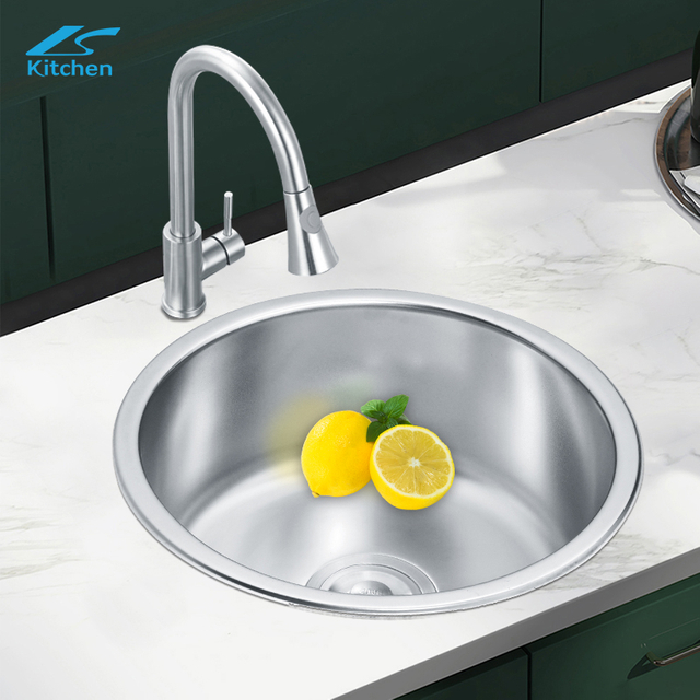 LS-4242 Modern China factory undermount SS 304 single bowl basin sinks round stainless steel undermount kitchen sink with fitting