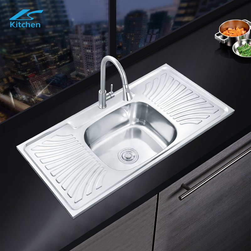 New Design Kitchen Sink Stainless Steel Cheap price Press Water Sink With Drainboard