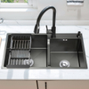 7843 Black Fregadero SUS304 Deep Basin Nano Double Bowl Undermount Handmade Stainless Steel Black Kitchen Sink